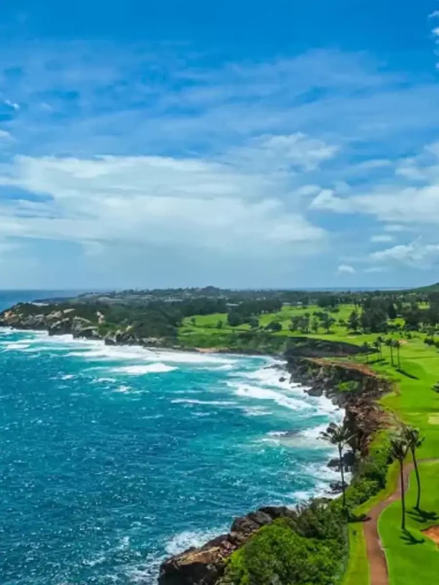 Aerial view of a golf course used for BagCaddie golf travel storytelling