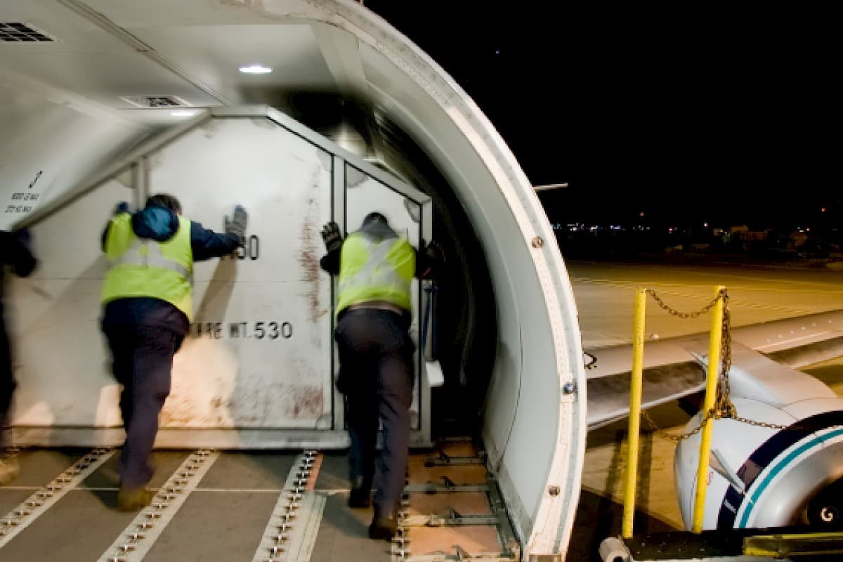 Cargo loading operation supporting air freight to South Africa